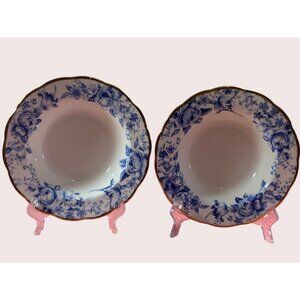 VTG Royal Albert Paradise Blue Floral Bone China Rimmed Soup Bowl Lot of 2